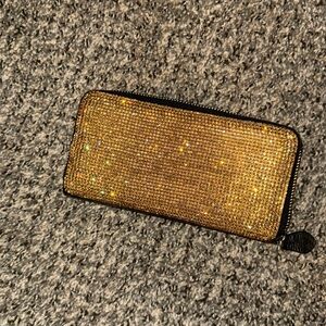 Gold bedazzled long zip Wallet